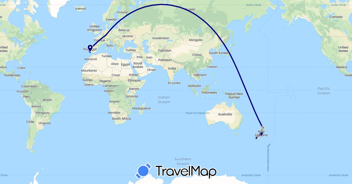 TravelMap itinerary: driving, plane, boat in Germany, Japan, New Zealand, Portugal (Asia, Europe, Oceania)